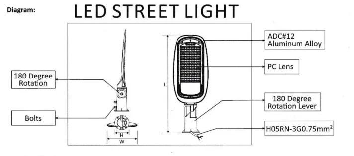 Diagram of the LED Street Light on white background