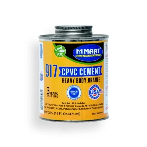 MAAT 917 CPVC Cement - a yellow can of adhesive with a blue label, featuring the product name and logo.