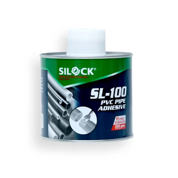 Image of a tube of SILOCK pipe adhesive with a green and white label and white cap, used for bonding PVC, CPVC, and ABS pipes and fittings, by MAAT - Sanitaryware and electrical supplier in Dubai