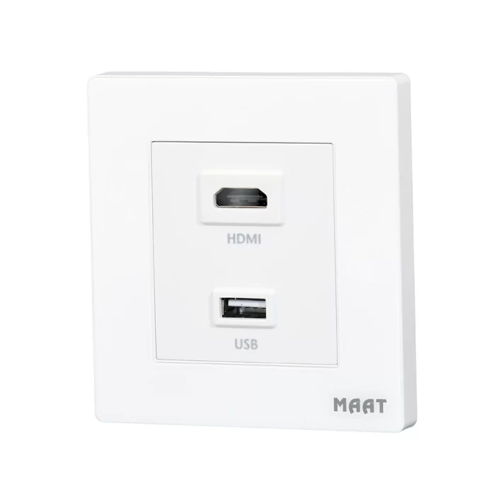 M8 HDMI + USB Socket in White Diamond with a crystal-clear tempered glass finish for seamless multimedia connectivity.