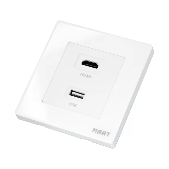 M8 HDMI + USB Socket in White Diamond with a crystal-clear tempered glass finish for seamless multimedia connectivity. 2