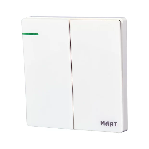 MAAT Pro M8 White 2 Gang 2 Way Switch with scratch-proof tempered glass and premium marble-like finish.