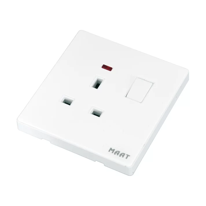 MAAT Pro M8 White 13A Switched Socket with Indicator in tempered glass and marble-like finish. 2