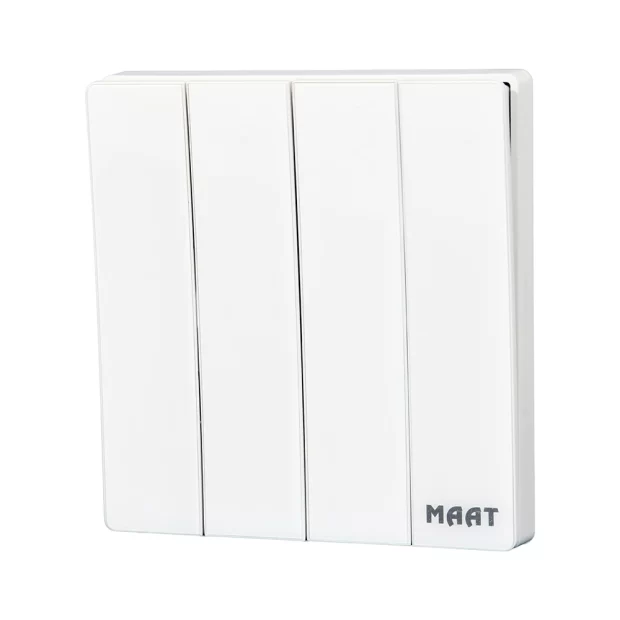 MAAT Pro M8 White 4 Gang 2 Way Switch with tempered glass and a luxurious marble-like finish.