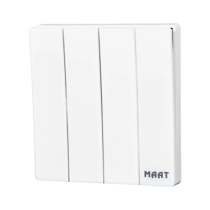 MAAT Pro M8 White 4 Gang 2 Way Switch with tempered glass and a luxurious marble-like finish.