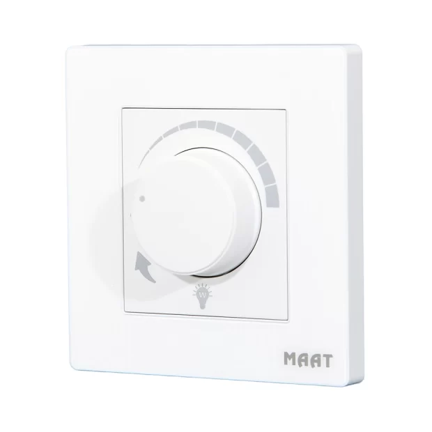 MAAT Pro M8 White 1 Gang Light Dimmer with crystalline white glass finish and smooth dimming control, 250W 220V.