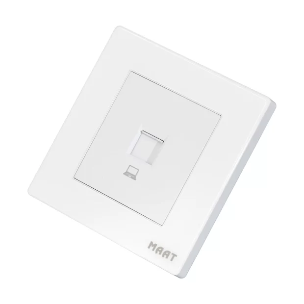 M8 CAT6 Ethernet Data Socket in white diamond finish with scratch-proof tempered glass design, ideal for high-speed network connections.