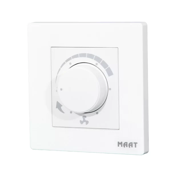 MAAT Pro M8 White 1 Gang CV Fan Dimmer with scratch-proof tempered glass and premium marble-like finish.