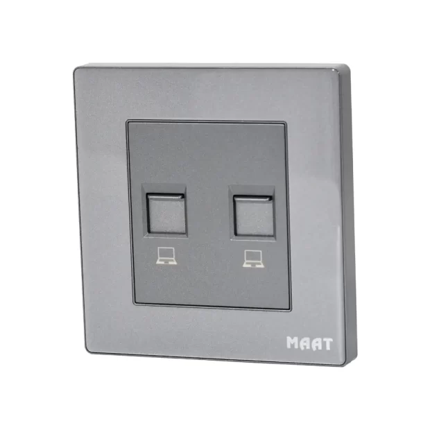 M8 2 Gang CAT6 Data Socket in grey diamond finish with tempered glass design for dual-port Ethernet connectivity