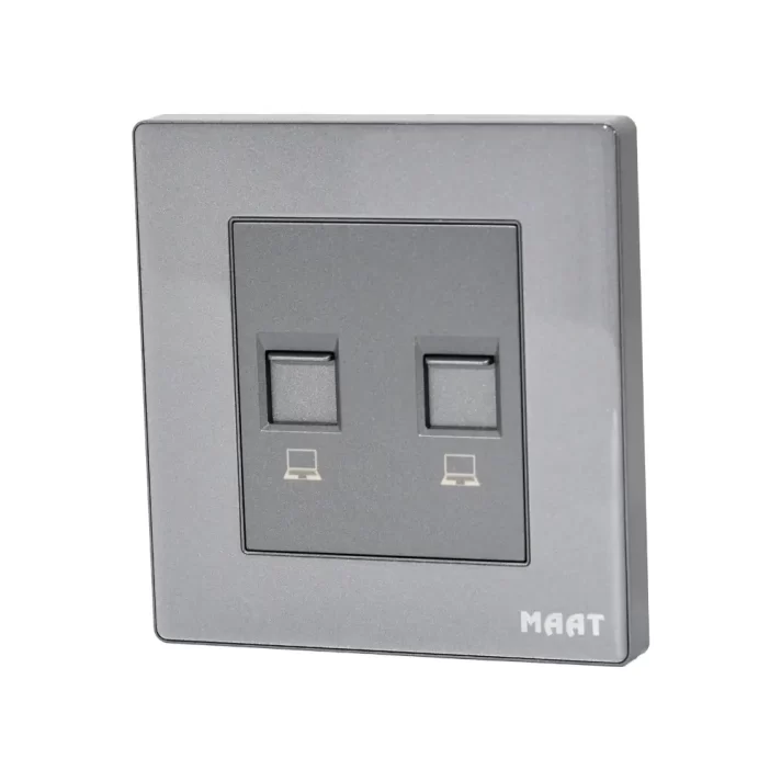 M8 2 Gang CAT6 Data Socket in grey diamond finish with tempered glass design for dual-port Ethernet connectivity