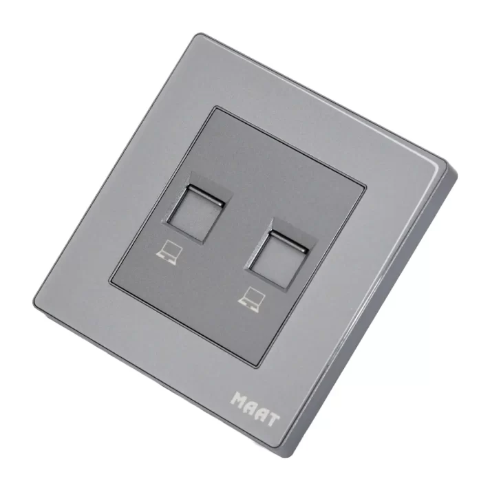 M8 2 Gang CAT6 Data Socket in grey diamond finish with tempered glass design for dual-port Ethernet connectivity 2