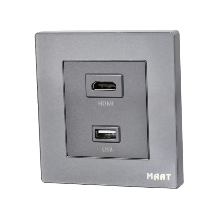 M8 HDMI + USB Socket in Grey Diamond featuring smooth edges and a modern scratch-proof design for HDMI & USB connections.