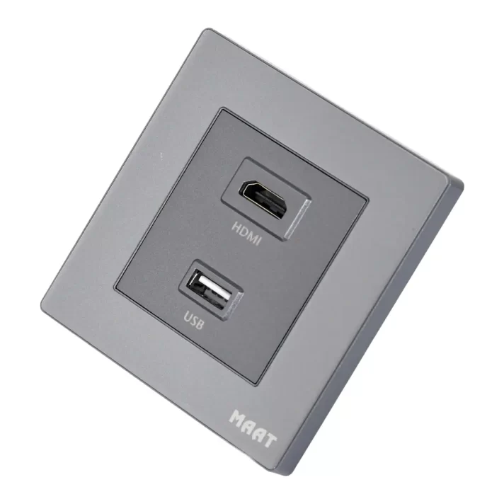 M8 HDMI + USB Socket in Grey Diamond featuring smooth edges and a modern scratch-proof design for HDMI & USB connections. 2