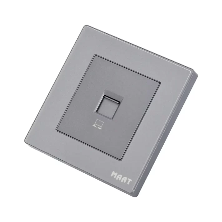 M8 CAT6 Ethernet Data Socket in grey 2 diamond finish with scratch-proof tempered glass design, ideal for high-speed network connections.