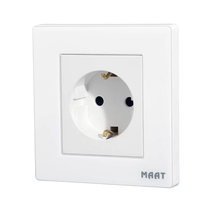 M8 1 Gang Germany Socket Type F in White Diamond finish with a premium tempered glass panel and Schuko plug compatibility.