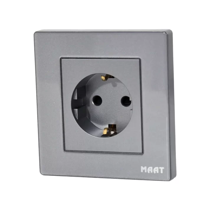 M8 1 Gang Germany Socket Type F in Grey Diamond, featuring scratch-proof tempered glass and secure power connectivity.