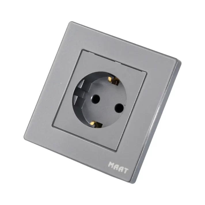 M8 1 Gang Germany Socket Type F in Grey Diamond, featuring scratch-proof tempered glass and secure power connectivity. 2