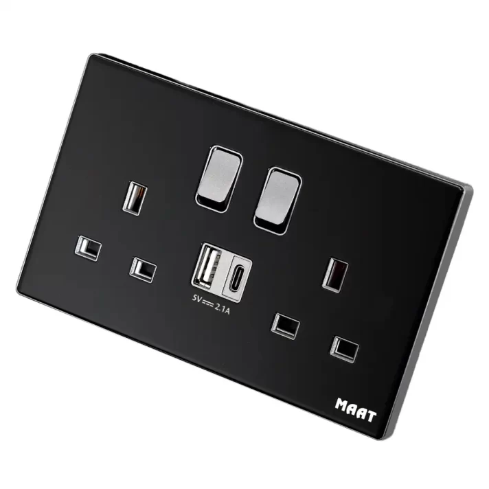 M8 2 Gang Socket USB-A & Type C  13A with Switch - Image 6