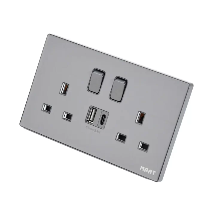 M8 2 Gang Socket USB-A & Type C  13A with Switch - Image 2