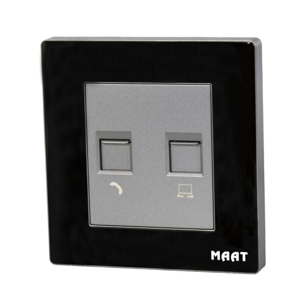 M8 Telephone & Computer Socket in Black Diamond finish, featuring RJ11 and RJ45 ports for seamless telephone and internet connectivity.