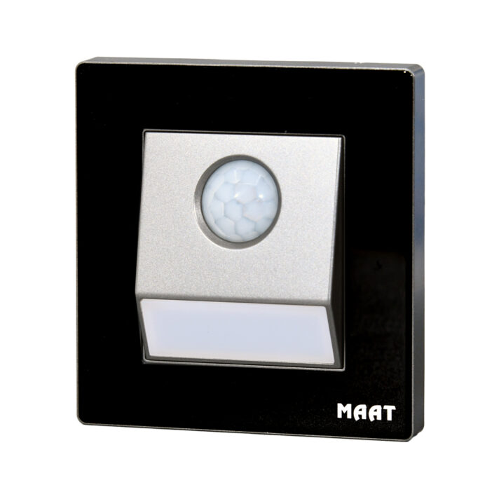 M8 PIR Foot Light in Black Diamond, with PIR motion detection, scratch-proof tempered glass, and soft LED illumination. 2