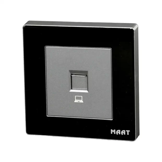 M8 CAT6 Ethernet Data Socket in Black diamond finish with scratch-proof tempered glass design, ideal for high-speed network connections.