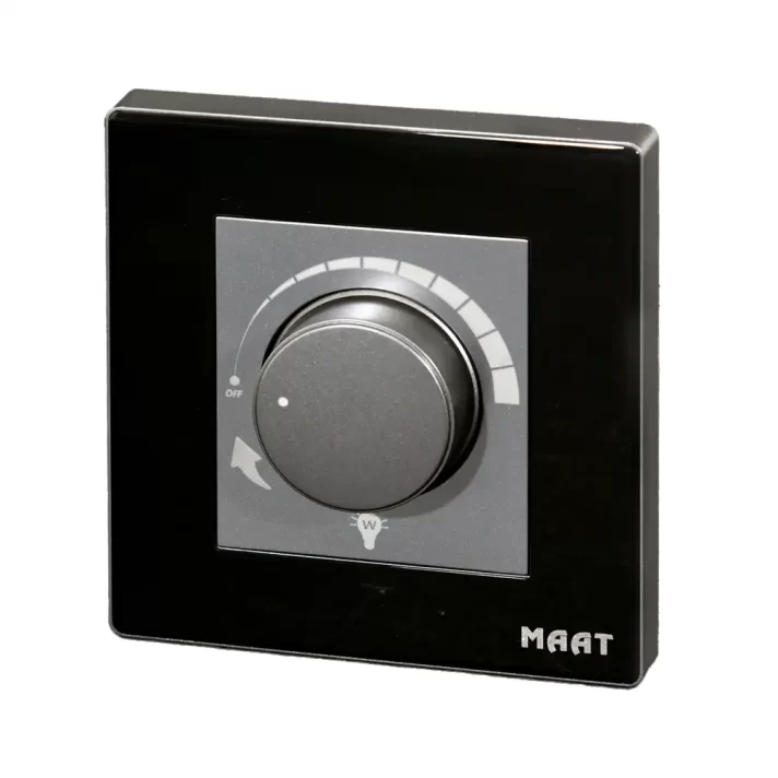 MAAT Pro M8 1 Gang Light Dimmer with crystalline white glass finish and smooth dimming control, 250W 220V. Black Diamond