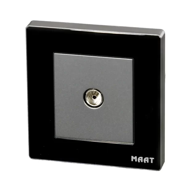 M8 TV Socket in Black Diamond featuring a modern smooth-edge tempered glass design for seamless TV connectivity.