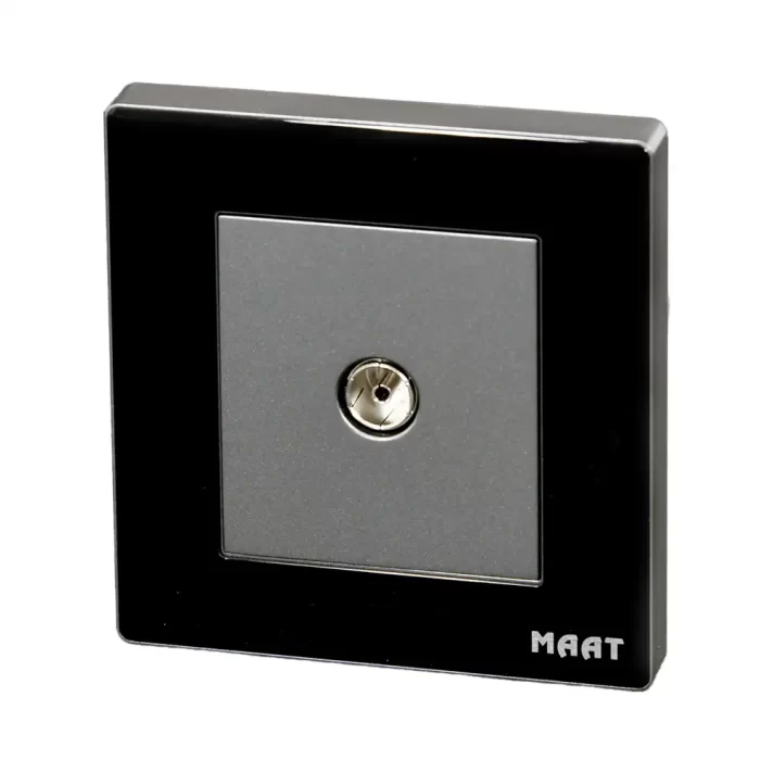 M8 TV Socket in Black Diamond featuring a modern smooth-edge tempered glass design for seamless TV connectivity.