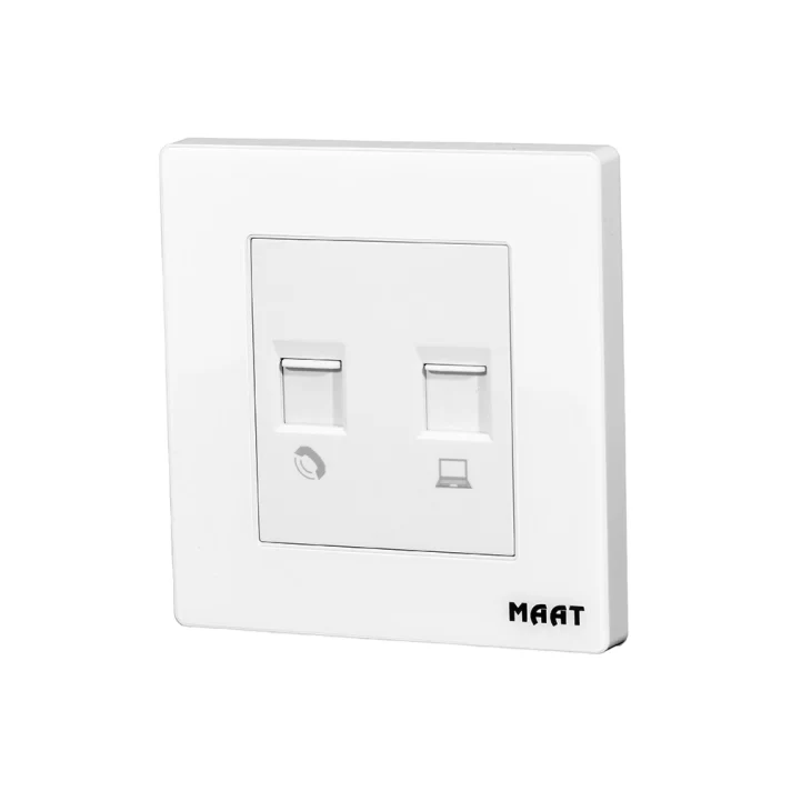 M8 Telephone & Computer Socket in White Diamond finish, featuring RJ11 and RJ45 ports for seamless telephone and internet connectivity.