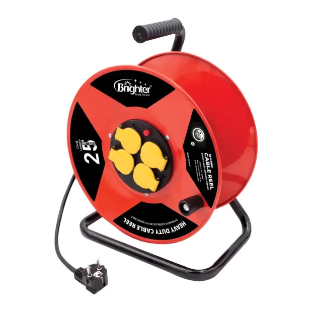 Brighter® Cable Reel 25m – 2 Round Pin Sockets with Safety Features