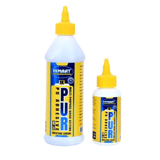 MAAT PUR Adhesive MT-111 500g bottle, showcasing multi-purpose quick-setting PUR adhesive MAAT PUR Adhesive MT-111 product line-up, emphasizing versatile PUR adhesive sizes