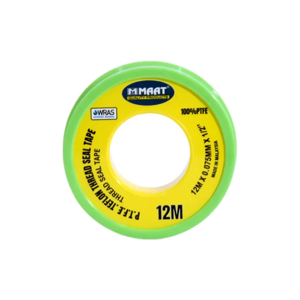 Close-up of MAAT Thread Seal Tape showing dimensions 12M x 0.075MM x 1/2"