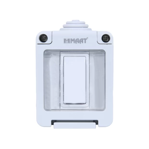 Close-up of MAAT IP55 2 Way Waterproof Switch showing buttons and waterproof seal