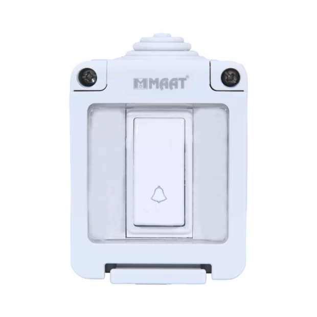 MAAT MET-WPS317 1 Gang Waterproof Bell Switch in packaging, highlighting IP55 rating