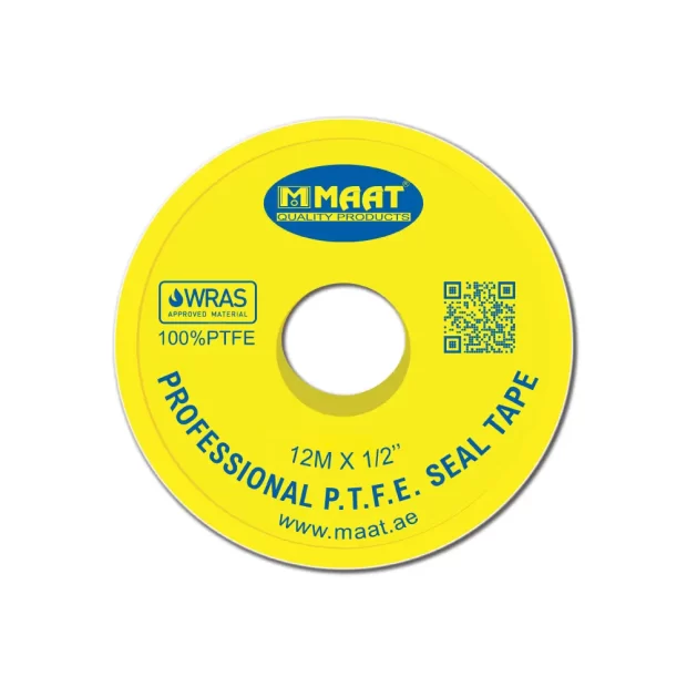 MAAT Professional PTFE Thread Seal Tape, 1/2" x 12 meters, with WRAS and ISO 9001 certifications.