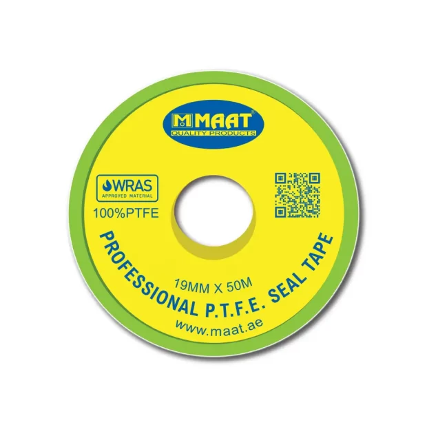 MAAT Professional PTFE Thread Seal Tape, 19mm x 50 meters, with WRAS and ISO 9001 certifications.