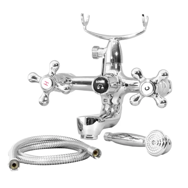 MAAT Classic Telephone Bath Mixer with polished chrome finish, shower hose, and hand shower