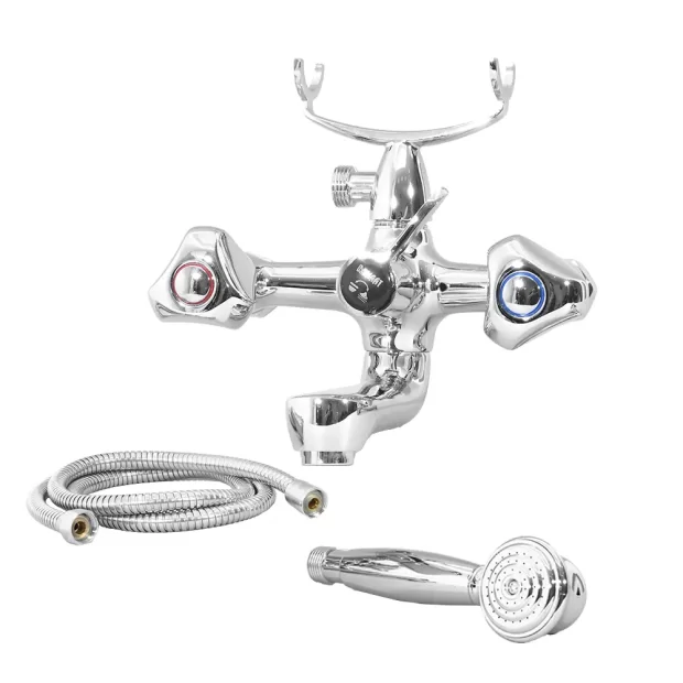 MAAT Contemporary Telephone Bath Mixer with polished chrome finish, shower hose, and hand shower