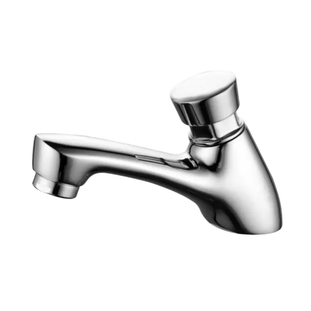 A close-up image of the MAAT BPT-08 timer faucet, highlighting its polished chrome finish and modern design.