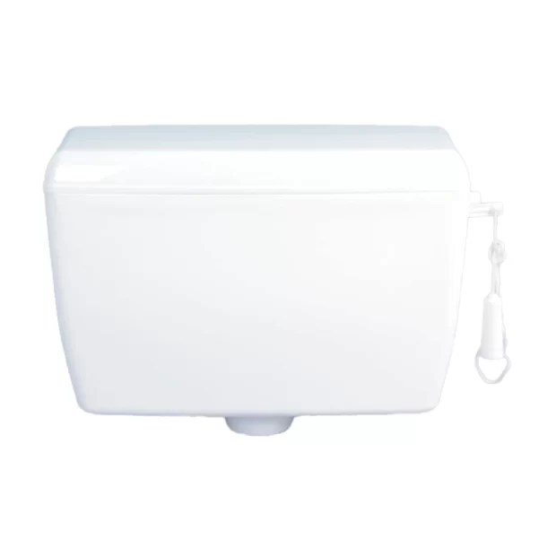 The MAAT Flush Tank M-CPC-201, a white, wall-hung toilet flush system with a durable lever.