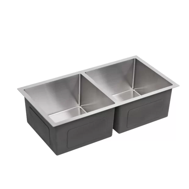 MAAT Double Bowl SUS 304 Stainless Steel Kitchen Sink MAAT8348, a New Arrival, featuring two basins and a premium satin finish, shown installed for a modern kitchen countertop.