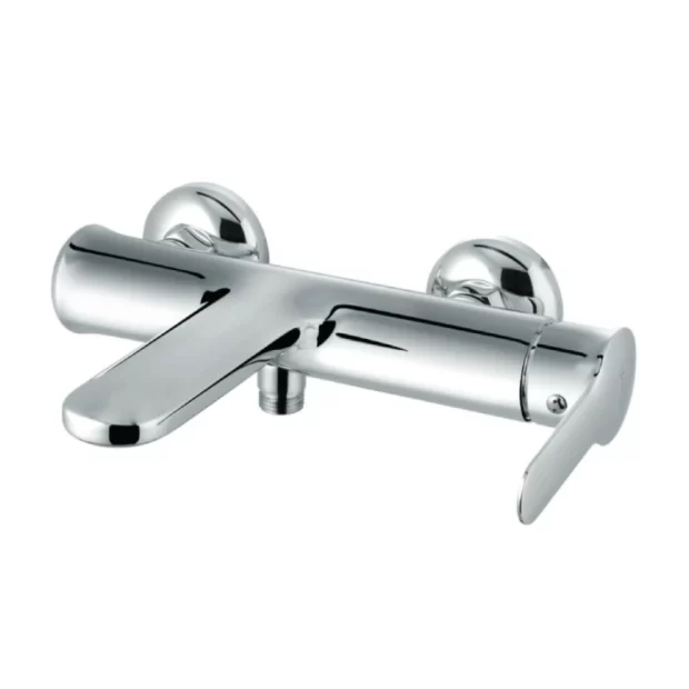 The Shelf Top Wall Mounted Bath Mixer M-HV23294C in Mirror Chrome, featuring a boxy body, integrated top shelf, and a single lever handle.