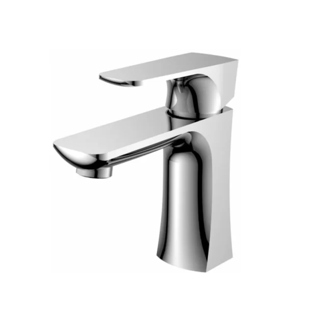 The Contemporary Basin Mixer M-JV16292C in Mirror Chrome, featuring a flared body, flat spout, and ergonomic single-lever handle.