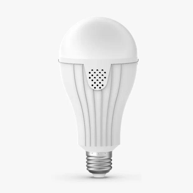 The MAAT 12W Rechargeable LED Bulb MET-PRO-REC-A12 packaging highlighting its 12W power, 4-hour emergency backup, and 25,000-hour long life.