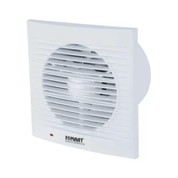 A professional studio image of the Advanced Airflow Premium 6" Ventilation Fan MVF-B6-1 highlighting its sleek white louver design and 6-inch 150mm ventilation aperture.