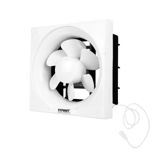 A professional view of the white Manual Premium 10" Ventilating Fan with Rope MVF-SQ10-WR highlighting the massive 250mm louvered intake and pull-cord.