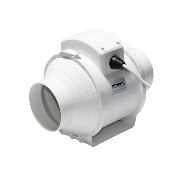 A professional studio photo of the Compact Efficiency Premium 4" Ventilation Fan MVFBIF4 in white, showing its 100mm compact louver design and high-quality housing.