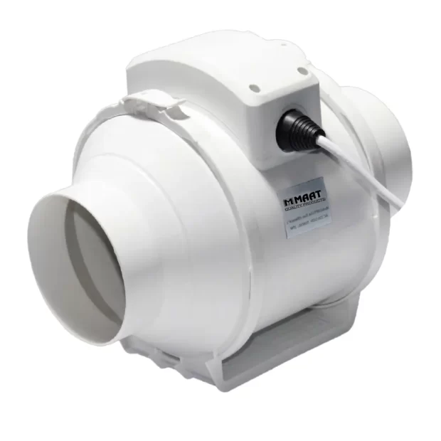 A high-resolution view of the Professional Climate Control Premium 8" Ventilation Fan MVFBIF8 showing its large 200mm grille and robust plastic housing.