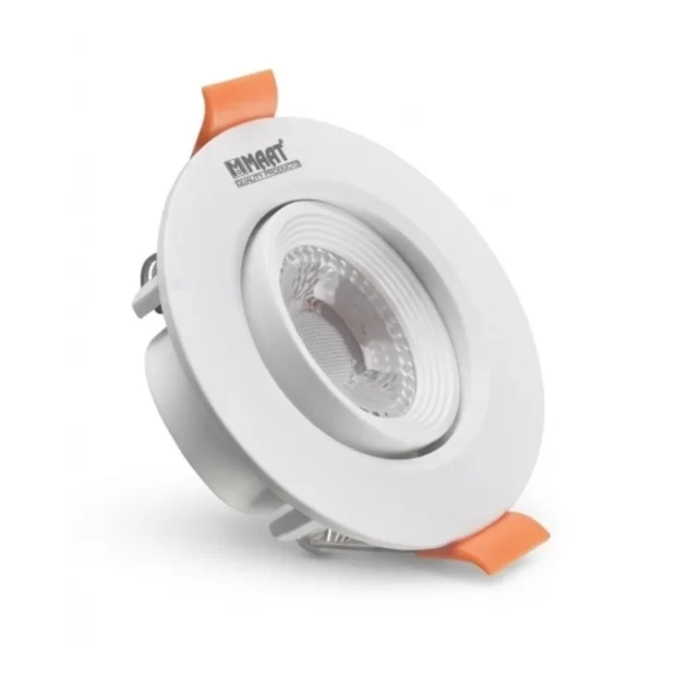 The Adjustable Spotlight 7W MET-S05R-7W from MAAT, showing two white recessed swivel fixtures with 7W power rating and a 2-year warranty badge.